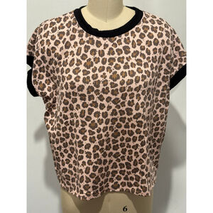 Women's Lovely Melody Pink Leopard Print Short Sleeve boxy ribbed Tee S